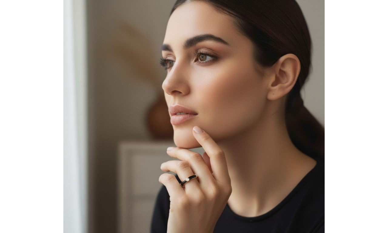 Anel Esmaltado Preto Pontos de Luz Banho de Ouro 18k.